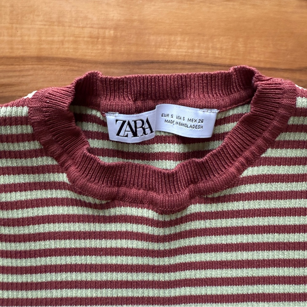 Zara Maroon and Cream Striped Knit Top - Picture 4 of 4